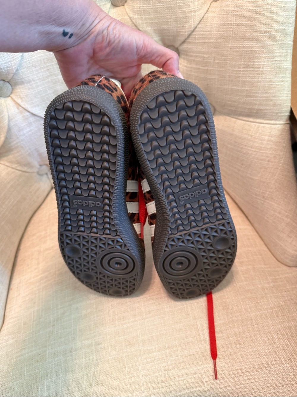 adidas Women’s Leopard Print Sneakers with Red Laces - Picture 4 of 5